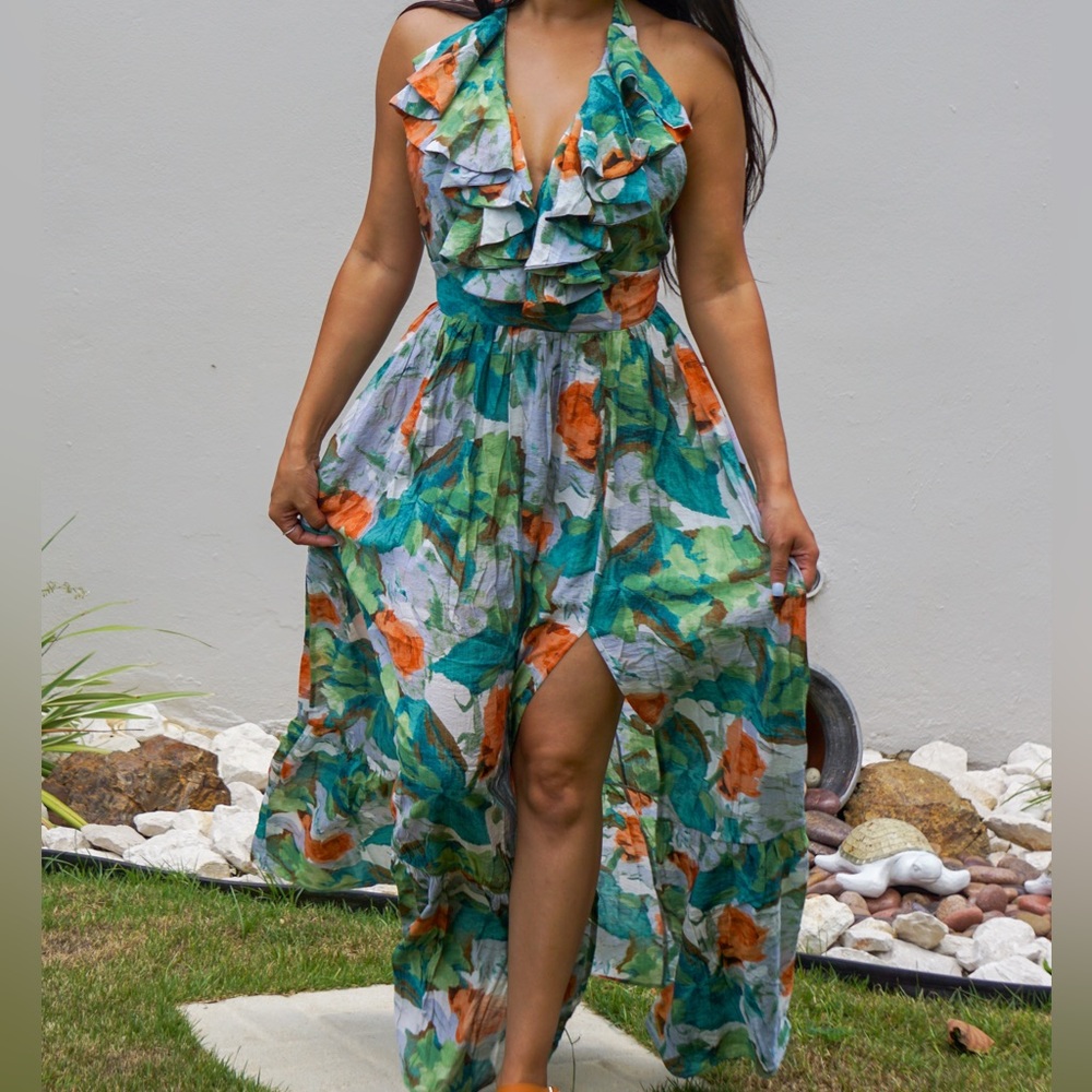 Spring Florals Ruffle Maxi Dress